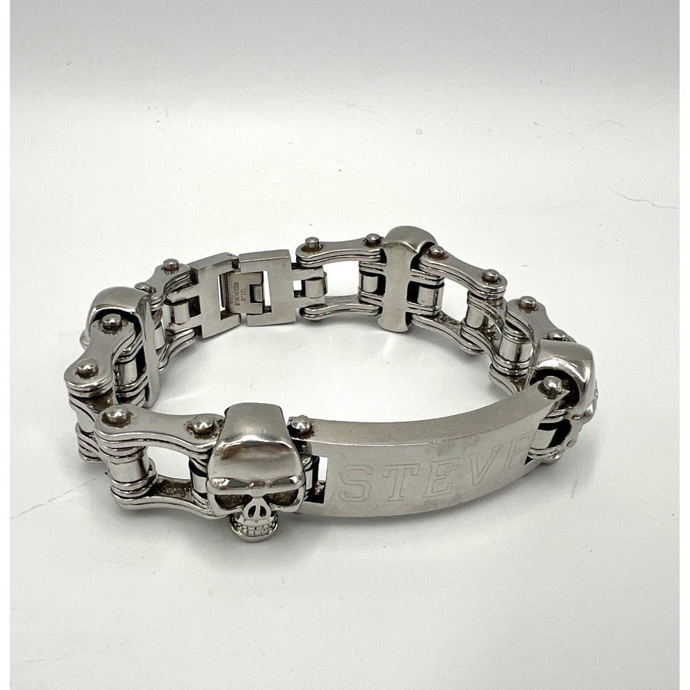 Stainless Steel Link Skull‎ ID Bracelet STEVE